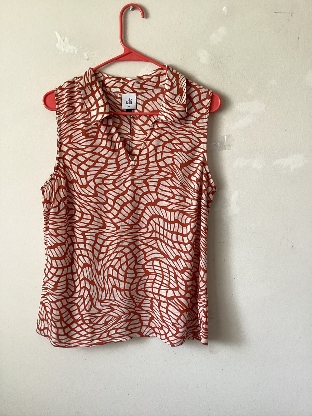 CAbi Rust & White Collared Sleeveless Camisole